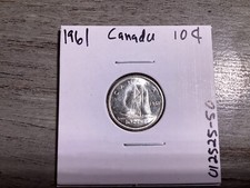 1961 Canada .800 Silver 10 Cent Elizabeth II in AU Condition 012525 50a