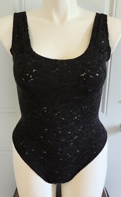 Vintage 80 s CACHE Women's Sleeveless Semi Sheer Lace Bodysuit Black Size Medium
