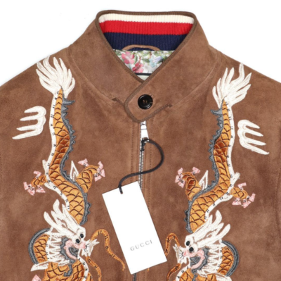 GUCCI Dragon-embroidery Suede Bomber Jacket 2017AW Dragon