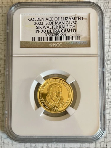 Isle of Man 2003 Golden Age of Sir Walter Raleigh 1/5 Crown Gold NGC PF70 S#4302
