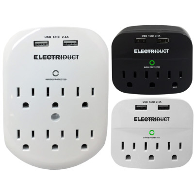 Power & USB Charging Wall Mount Adapter Surge Protectors - Black or White