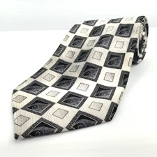 Steven Land SL Luxury Tie Gray Geometric Pattern Silk Necktie 60 x 4 Ships Fast!