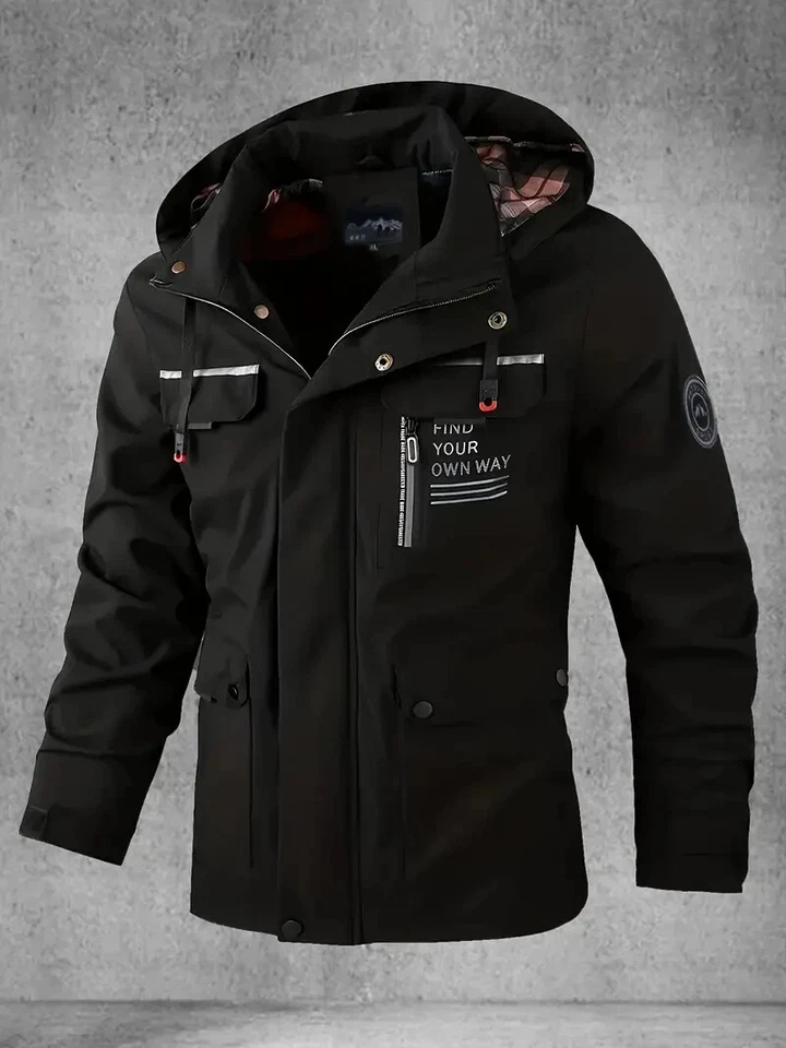 Men's Softshell Jacket, Multi-Pocket Hooded Coat For Spring & Autumn, Waterproof - Image 3 of 4