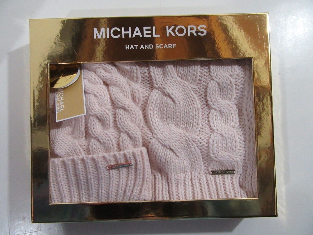 MICHAEL KORS Piece Gloves Scarf and Hat Light Pink Gold Emblem