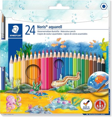 Staedtler 144 10NC24 Noris Club Aquarell Watercolour Pencils Plus Paint Brush, A