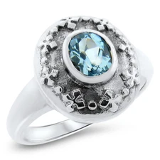GENUINE BLUE TOPAZ 925 STERLING SILVER ANTIQUE STYLE VINTAGE DESIGN RING    864z
