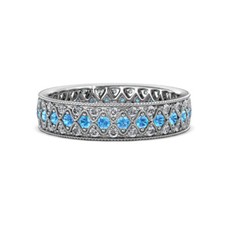 TriJewels Blue Topaz and Diamond 3 Row Eternity Band 7/8 ctw 14K Gold JP:19567