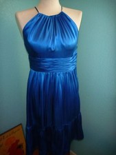 Nine West Women Blue Halter Criss Cross Silk Evening Cocktail Dress Size 2