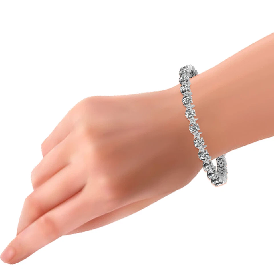 Tennis Bracelet Oval and Round 5.10TCW Diamond Wedding bracelet Sterling Silver - Image 4 of 4