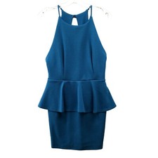 Lulu's Peplum Bodycon Dress Womens M Blue Sleeveless Pencil Party Formal