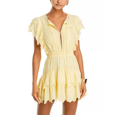 LoveShackFancy Darryl Yellow Lace Trim Ruffle Mini Dress Cottagecore Womens XL