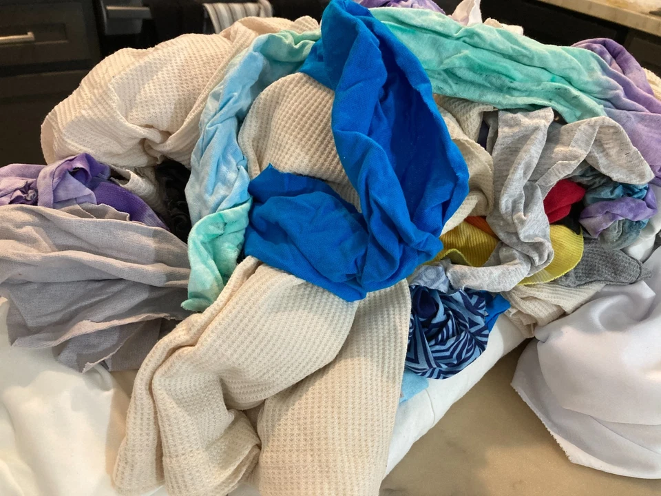 Sewing Fabric Scraps Lot - Jersey, Waffle, Tie-Dye, Knits - Over 8 lbs - Image 2 of 4