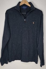 New Polo Ralph Lauren Mens Sweater Pullover Gray Pony Estate-Rib Quarter-Zip Lrg