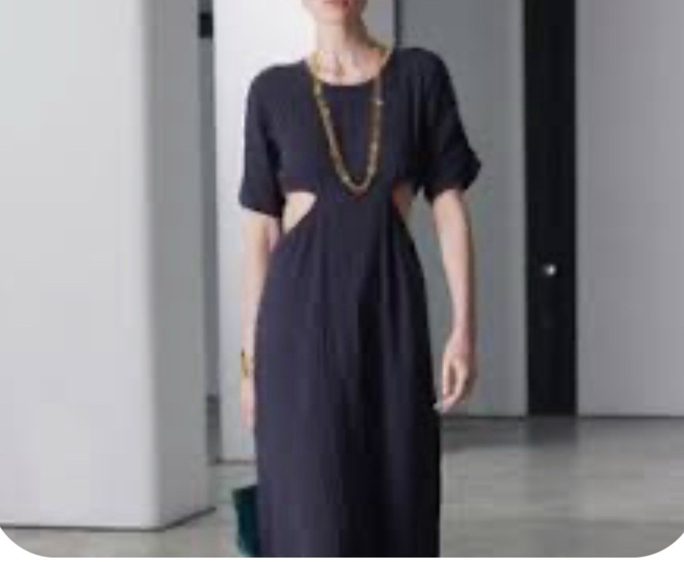 Vestido Midi Renatta & Go Negro Texturizado Recortado - Diseñador Español - Talla 8 EE. UU.