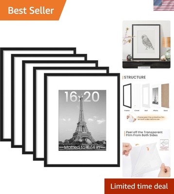 Classic Black Picture Frame Set of 5 - Display 11x14 or 16x20 Photos with Ease