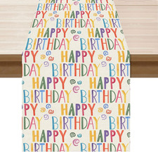 Happy Birthday Colorful Table Runner Burlap Table Decoration for Home Kitchen Di