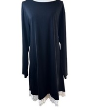 Black Long Sleeve Lace Trim Tunic Top Mini Dress Crew Neck Women 2XL Goth NWT