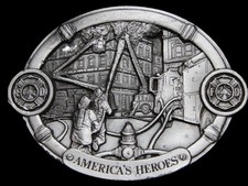 MG05130 VINTAGE 1987 FIRE DEPARTMENT AMERICA'S HEROES PEWTER BELT BUCKLE