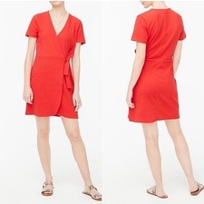 J.Crew Red Textured Knit Wrap Dress Small Tie Side Short Sleeve