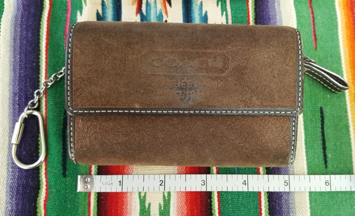 小物 vintage coach signature coinpurse wallet VINTAGE Coach Brown SUEDE Leather ZIP Coin WALLET Purse Carabiner