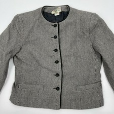 TanJay Blazer Size 8 Black White Wool Blend Made in USA Old Money Office Retro
