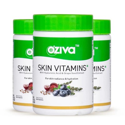 3 x OZiva Plant Based Skin Vitamins For Skin Hydration & Radiance, 180 Capsules