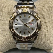 Caravelle by Bulova Watch Men Two Tone Silver Gold Date Window New Battery 7.25"