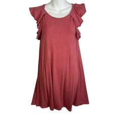 Loft Womens Coral Dusty Pink Boat Neck Flutter Ruffle Sleeve T-Shirt Dress Sz XS