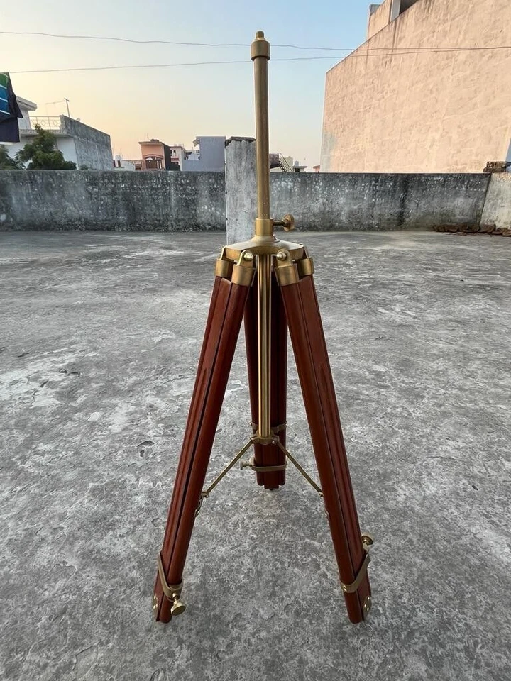 Tripod Teak Wood Adjustable Leg Tripod Vintage Floor lamp Stand Tripod Lamp - Image 3 of 4