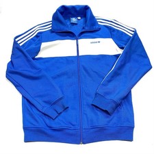 Vintage Y2K Adidas Blue White Stripes Full Zip Size Large Track Jacket Clean