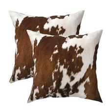 Western Cow Print Throw Pillows Cover Set of 2 Brown Faux Fur Cowhide Decorat...