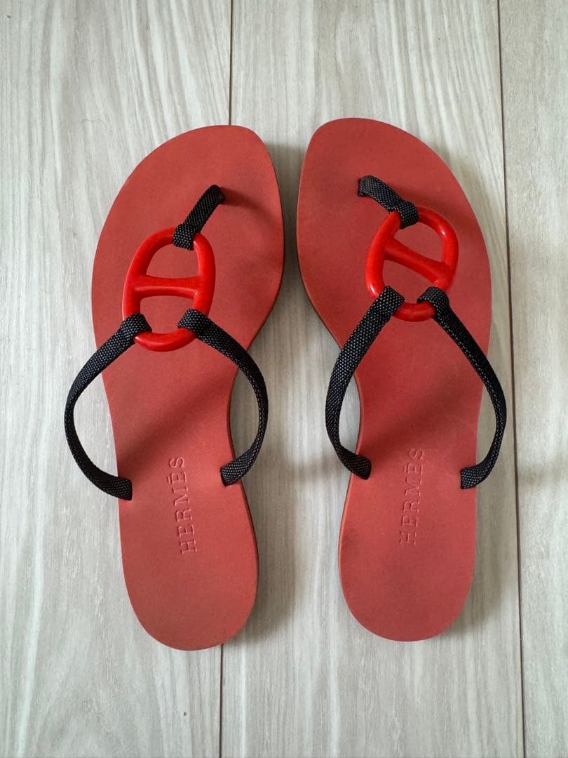 HERMES Sandals Shoes EU 37 US 7 Orange Authentic