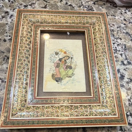 Original Persian / Middle Eastern Miniature Painting – Ornate Hand Painted Frame