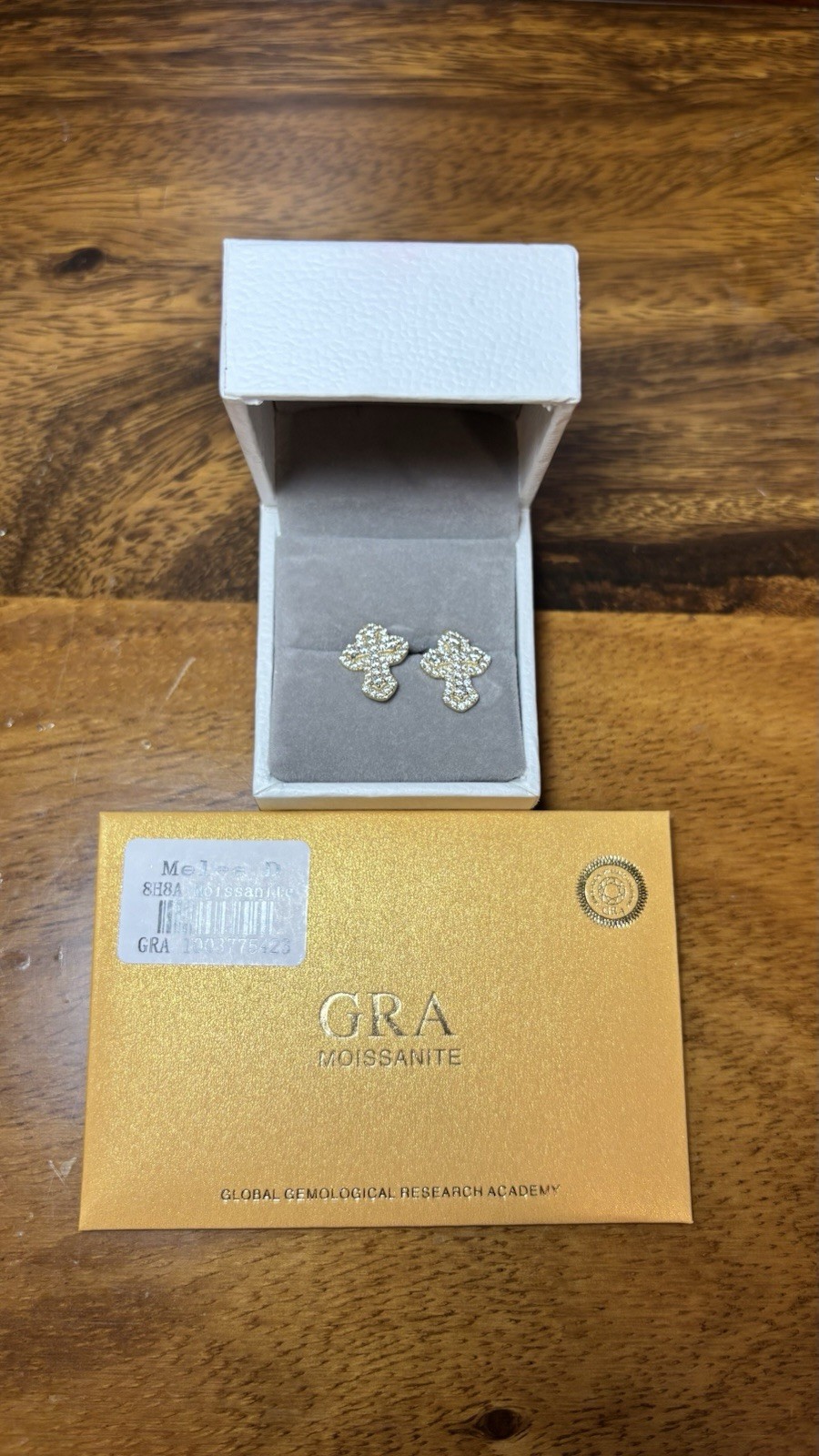 ICED VVS1 D Moissanite Cross Stud Earrings Gold Tone GRA CERTIFIED 