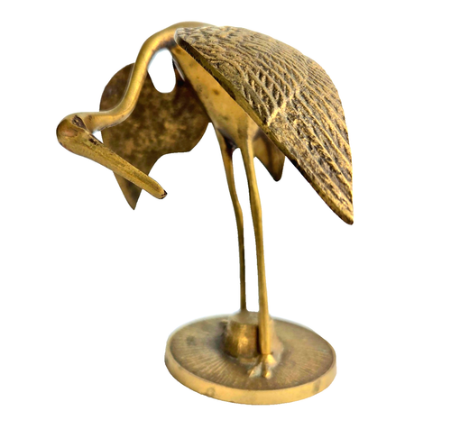 Vintage Crane Bird Heron Cast Brass Statue Beach Coastal Home Decor MCM Korea 7 - Picture 1 of 14