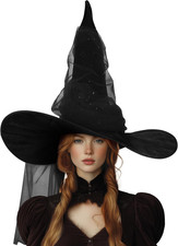 Women'S Witch Hat, 24-Inch Wide Brim with Tulle for Halloween