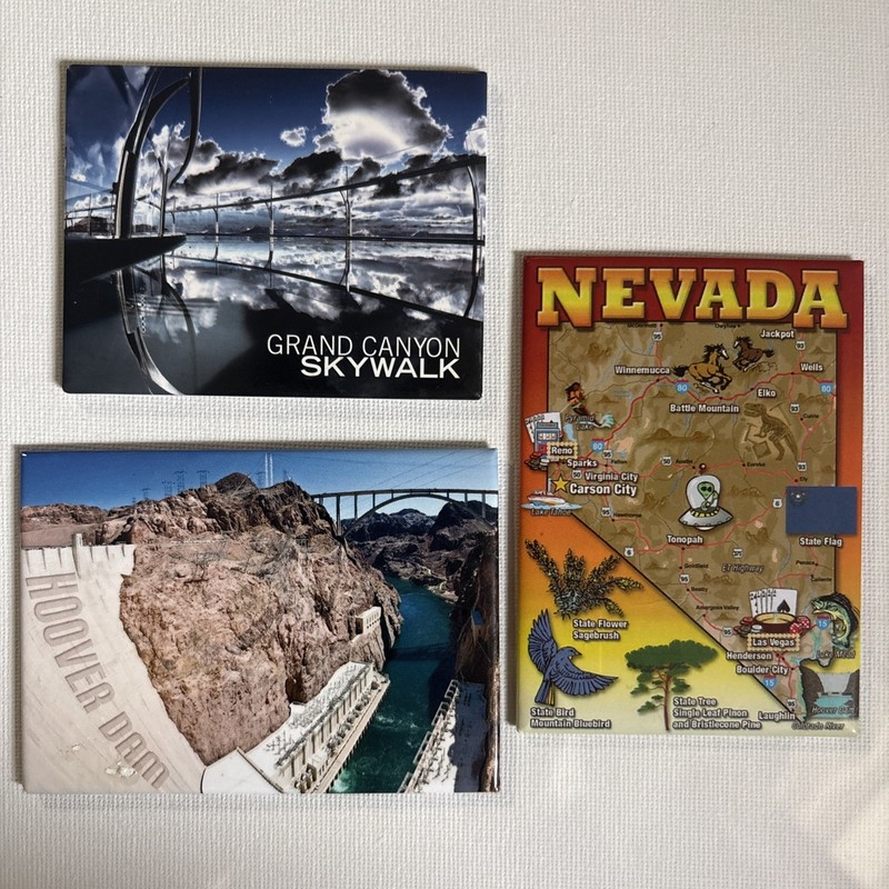 3 Souvenir Magnets Nevada Grand Canyon Skywalk National Park Hoover Dam 