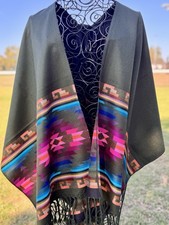 Native Reversible Alpaca Shawl Cape Open Poncho Lightweight Very Versatile