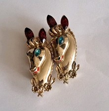 Vintage Coro Duette Horse Brooch Clip Set Nice Piece 