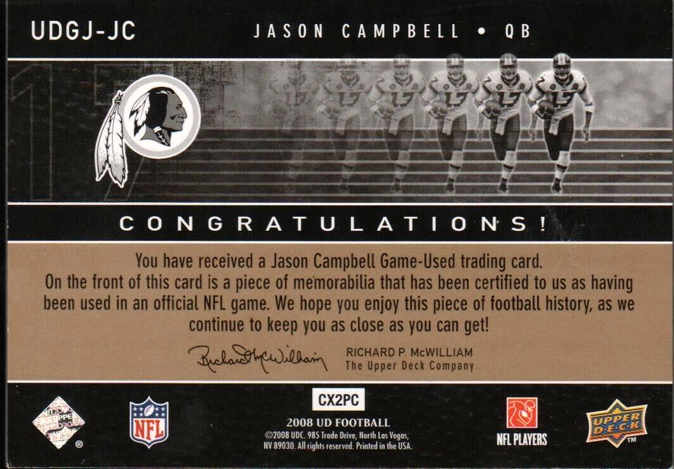 Jason Campbell (Redskins) 2008 Upper Deck Gold GameUsed Jersey SP 108/200 Mint+ eBay