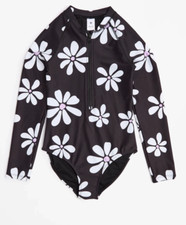 Girls size 9 Black Long sleeve Swimsuit flowers surfsuit Target UPF50 NEW 153