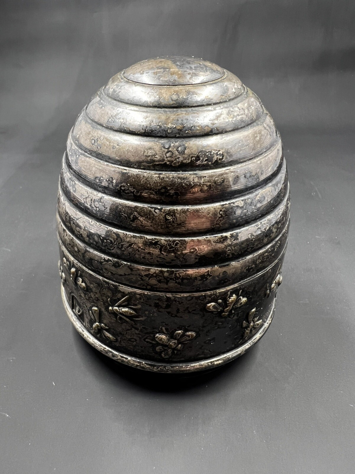 Vintage DANA DFA Danish Silver-Plated Beehive Coin Bank w/ Embossed Bees