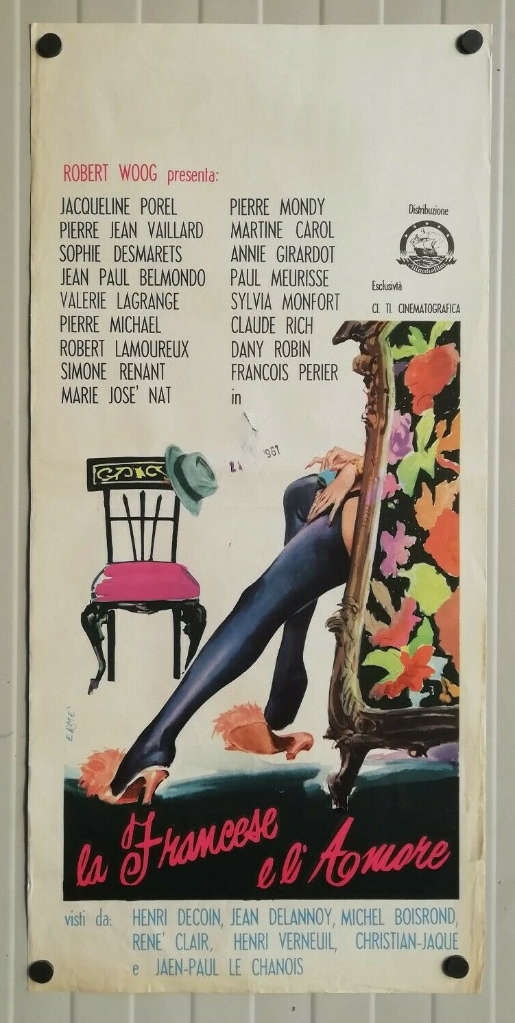 Locandina originale film La francese e l'amore (1960) - Regia di Christian-Jaque, Henri Decoin, Henri Verneuil, Jean Delannoy, Jean-Paul Le Chanois, Michel Boisrond, René Clair