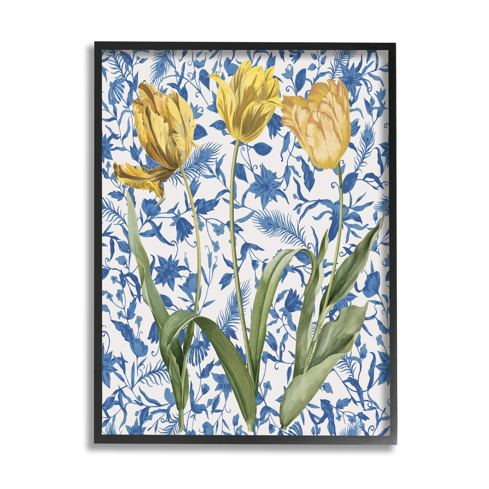 Three Tulips on Toile Framed Giclee Art by Lil' Rue