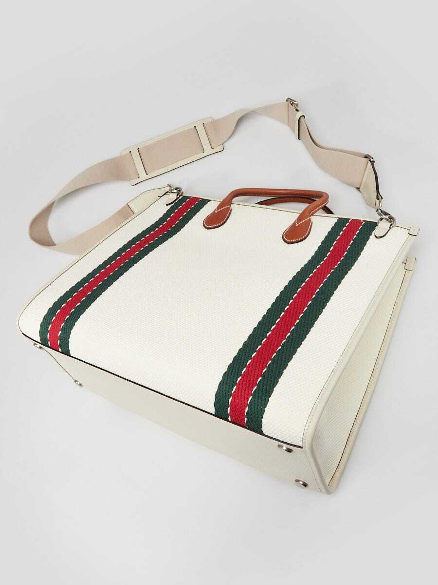 ショルダーバッグ GUCCI Ivory Canvas Shopping Bag Gucci White Canvas/Leather GG Interlocking Top Handle Tote
