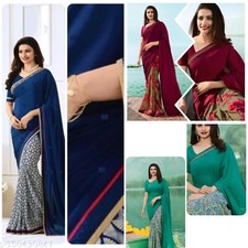 Women's printed georgette saree with Separate Blouse