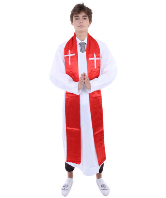 Priest Religious Father Costume White Robe Cosplay Halloween Fancy Dress HC-066