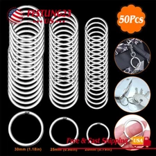 50PCS  20-25-30mm Rings Split Hoop DIY Flat Metal Chains Stainless Steel Key
