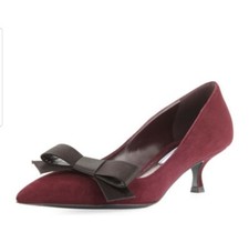 Designer Prada red suede kitten heels shoes 38 NIB