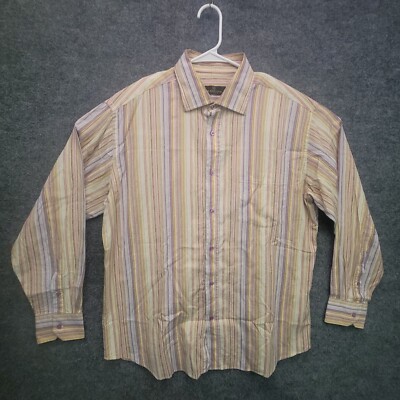 Bugatchi Uomo Button Up Long Sleeve Shirt Mens L Multicolor Striped 